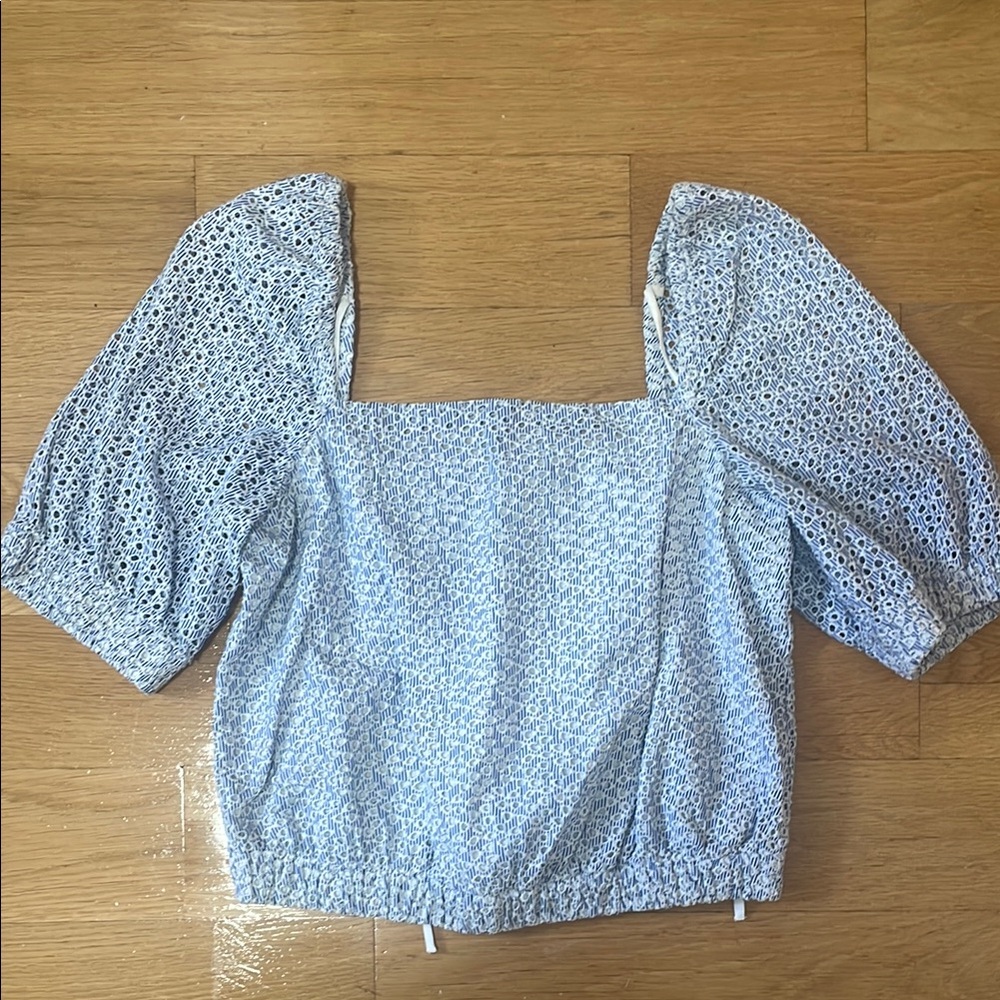 Everlane Eyelet Blue Puff Sleeve Top